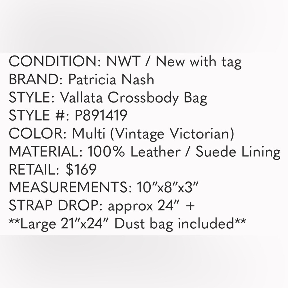 NWT Patricia Nash Vallata Crossbody Bag Vintage Victorian Floral Leather P891419 - Picture 2 of 15